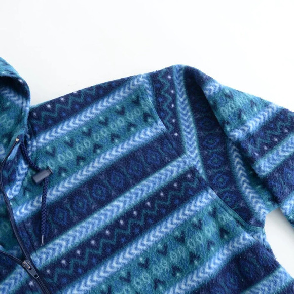 Vintage 90S Cabin Creek Blue & Teal Fleece Zip Up Hooded Sweater Size Small - Picture 11 of 11